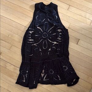 FREE PEOPLE black Sleeveless Embroidered Dress